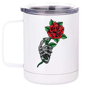 Skeleton Hand Red Rose Flower 12 oz Stainless Steel Tumbler Cup