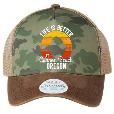 Sunset Haystack Rock Souvenir Life Is Better At Cannon Beach Legacy Tie Dye Trucker Hat