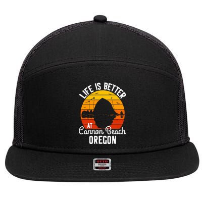 Sunset Haystack Rock Souvenir Life Is Better At Cannon Beach 7 Panel Mesh Trucker Snapback Hat