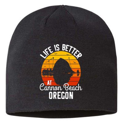 Sunset Haystack Rock Souvenir Life Is Better At Cannon Beach Sustainable Beanie