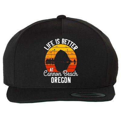 Sunset Haystack Rock Souvenir Life Is Better At Cannon Beach Wool Snapback Cap