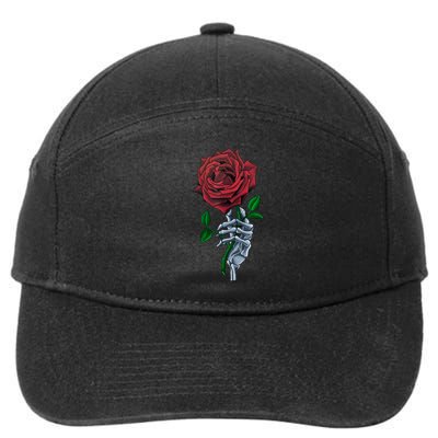 Skeleton Hand Red Rose Flower 7-Panel Snapback Hat