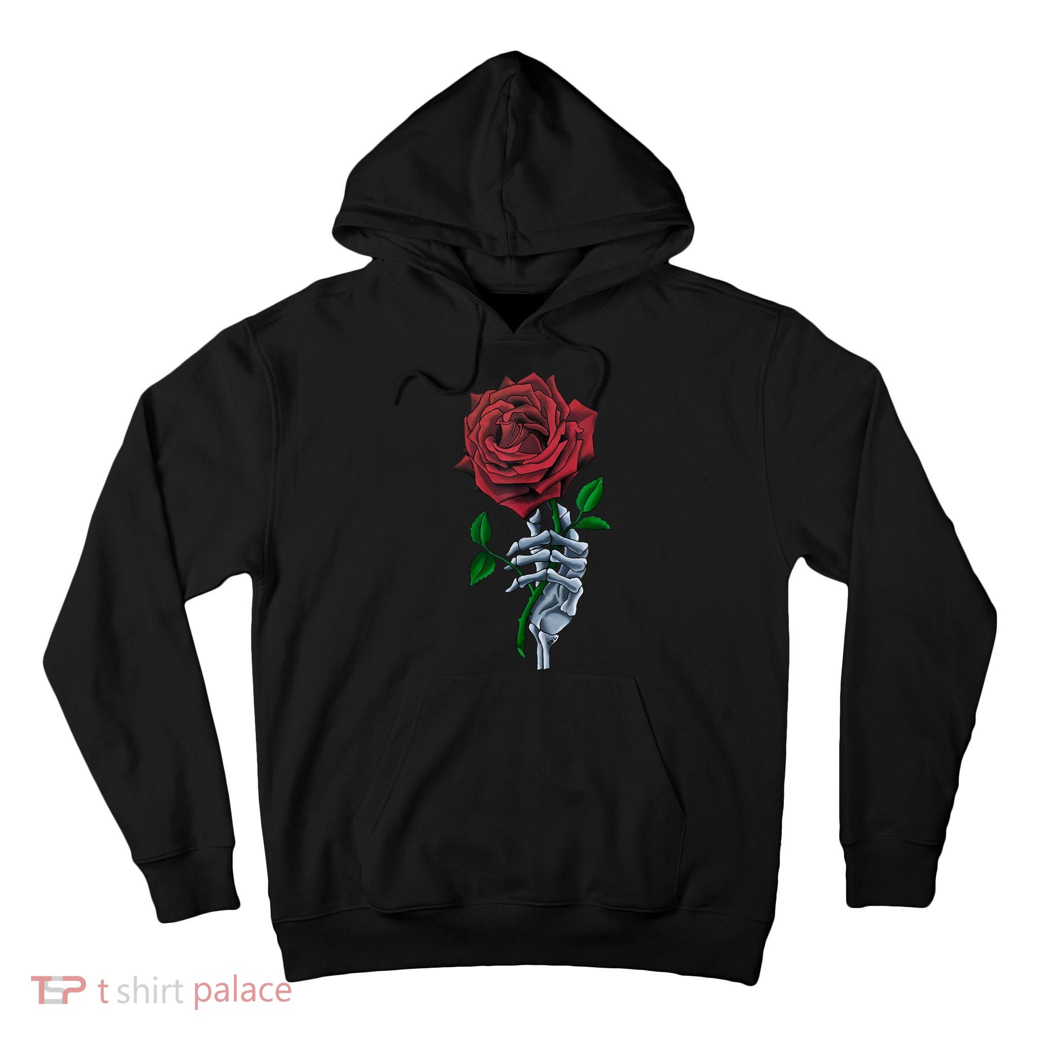 Skeleton Hand Red Rose Flower Tall Hoodie