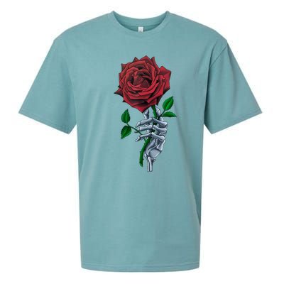 Skeleton Hand Red Rose Flower Sueded Cloud Jersey T-Shirt