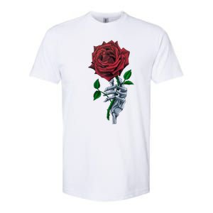 Skeleton Hand Red Rose Flower Softstyle CVC T-Shirt