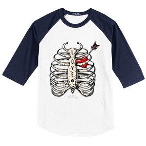 Skeleton Heart Rib Cage Xray Baseball Sleeve Shirt