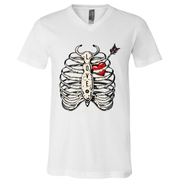 Skeleton Heart Rib Cage Xray V-Neck T-Shirt