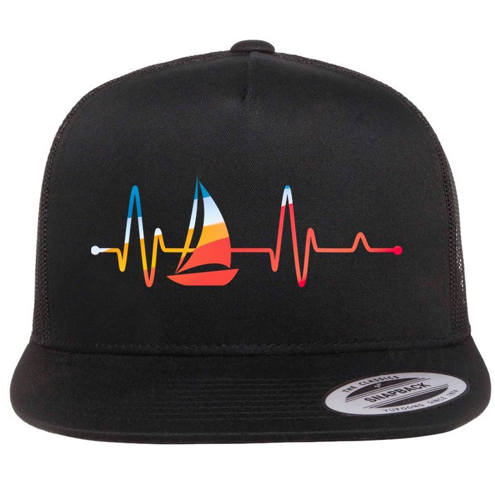 Sailing Heartbeat Retro Sailor Flat Bill Trucker Hat