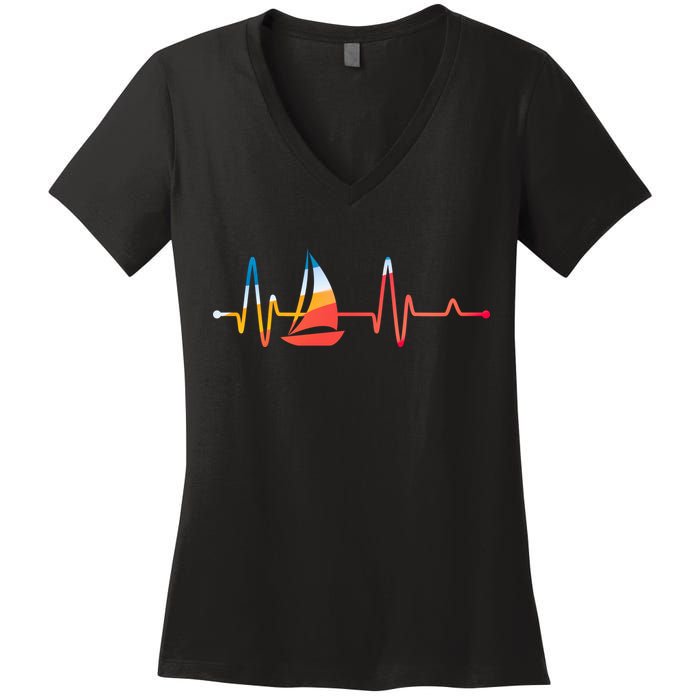 Sailing Heartbeat Retro Sailor Women's V-Neck T-Shirt