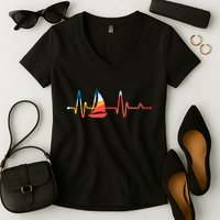 Sailing Heartbeat Retro Sailor Women's V-Neck T-Shirt