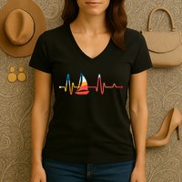 Sailing Heartbeat Retro Sailor Women's V-Neck T-Shirt