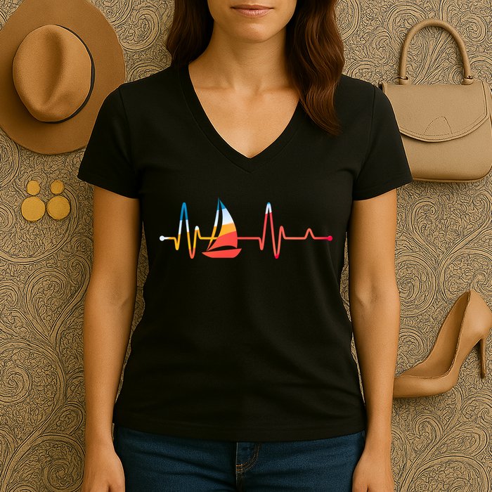 Sailing Heartbeat Retro Sailor Women's V-Neck T-Shirt
