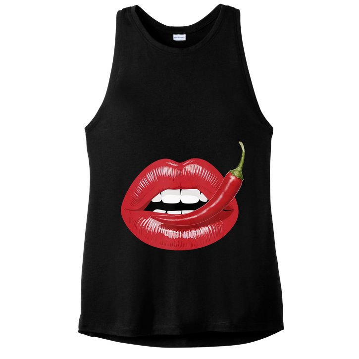 Sexy Hot Red Chili Pepper Lips Ladies PosiCharge Tri-Blend Wicking Tank