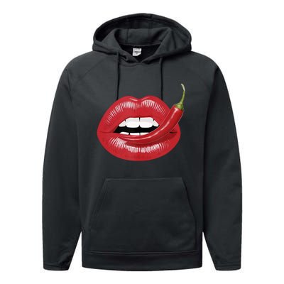 Sexy Hot Red Chili Pepper Lips Performance Fleece Hoodie