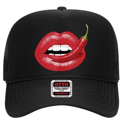 Sexy Hot Red Chili Pepper Lips High Crown Mesh Back Trucker Hat