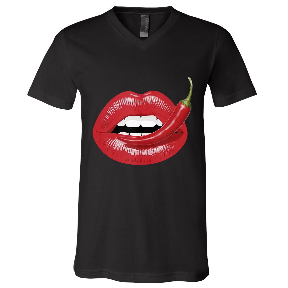 Sexy Hot Red Chili Pepper Lips V-Neck T-Shirt