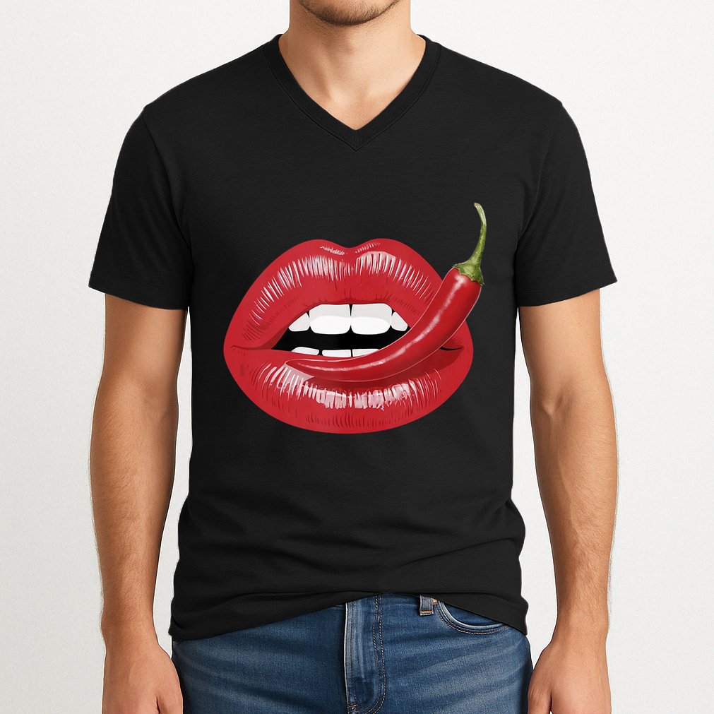 Sexy Hot Red Chili Pepper Lips V-Neck T-Shirt