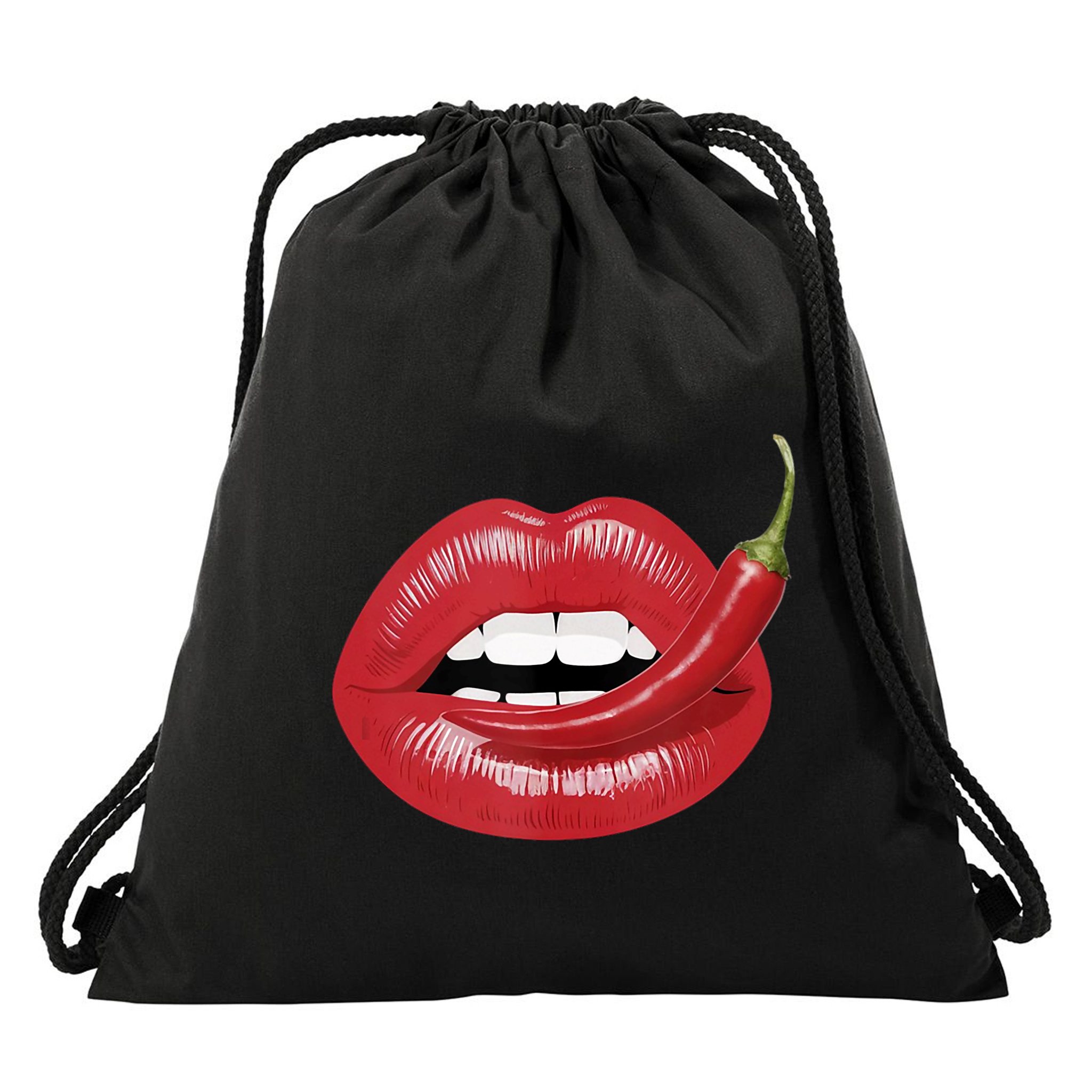 Sexy Hot Red Chili Pepper Lips Drawstring Bag