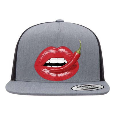 Sexy Hot Red Chili Pepper Lips Flat Bill Trucker Hat