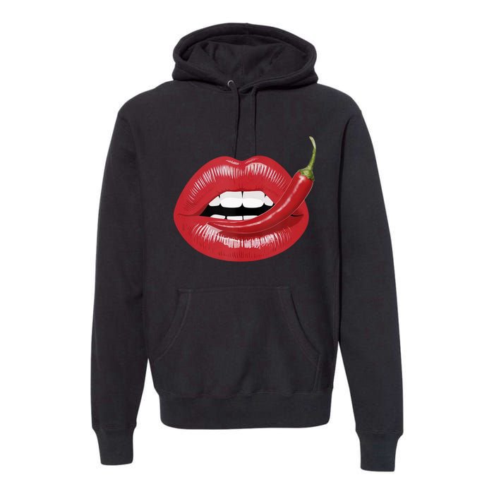 Sexy Hot Red Chili Pepper Lips Premium Hoodie