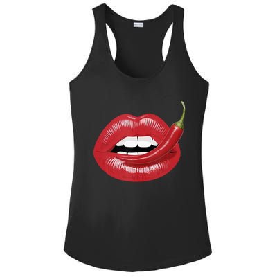 Sexy Hot Red Chili Pepper Lips Ladies PosiCharge Competitor Racerback Tank