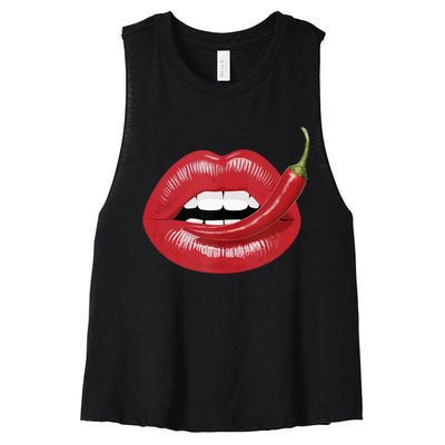 Sexy Hot Red Chili Pepper Lips Women's Racerback Cropped Tank