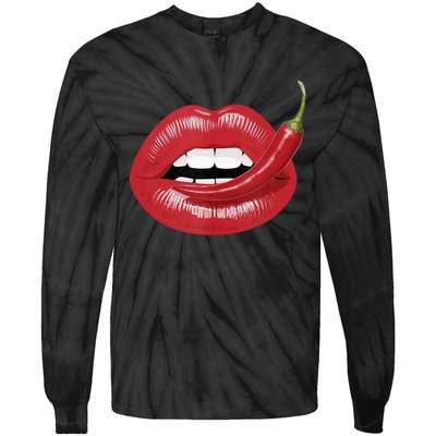 Sexy Hot Red Chili Pepper Lips Tie-Dye Long Sleeve Shirt