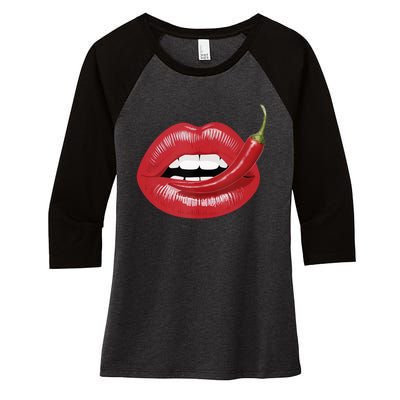 Sexy Hot Red Chili Pepper Lips Women's Tri-Blend 3/4-Sleeve Raglan Shirt