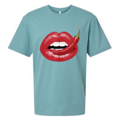 Sexy Hot Red Chili Pepper Lips Sueded Cloud Jersey T-Shirt