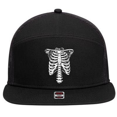 Skeleton Heart Rib Cage XRay Funny Halloween 7 Panel Mesh Trucker Snapback Hat