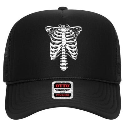 Skeleton Heart Rib Cage XRay Funny Halloween High Crown Mesh Back Trucker Hat