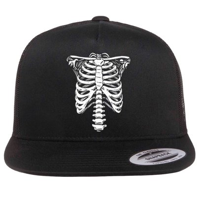 Skeleton Heart Rib Cage XRay Funny Halloween Flat Bill Trucker Hat