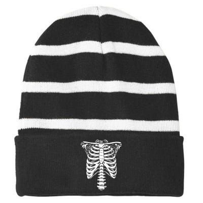 Skeleton Heart Rib Cage XRay Funny Halloween Striped Beanie with Solid Band