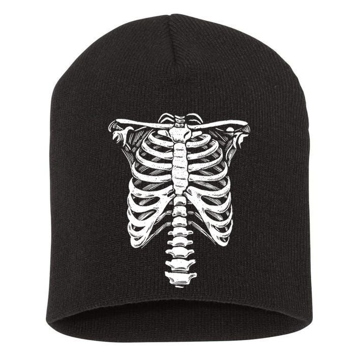 Skeleton Heart Rib Cage XRay Funny Halloween Short Acrylic Beanie