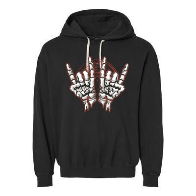 Skeleton Hands Rock And Roll Garment-Dyed Fleece Hoodie