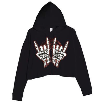 Skeleton Hands Rock And Roll Crop Fleece Hoodie
