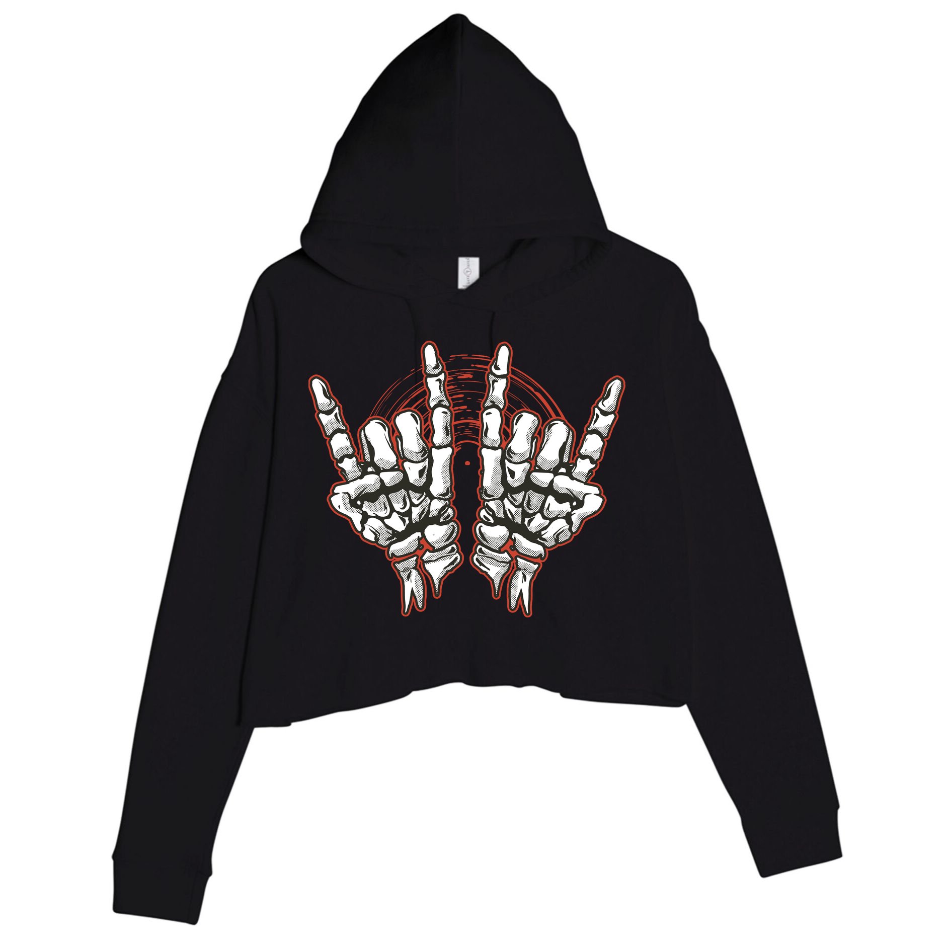 Skeleton Hands Rock And Roll Crop Fleece Hoodie