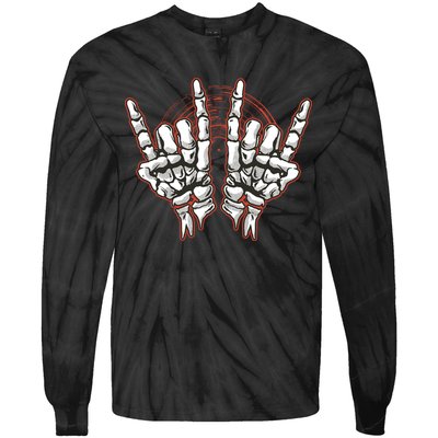 Skeleton Hands Rock And Roll Tie-Dye Long Sleeve Shirt