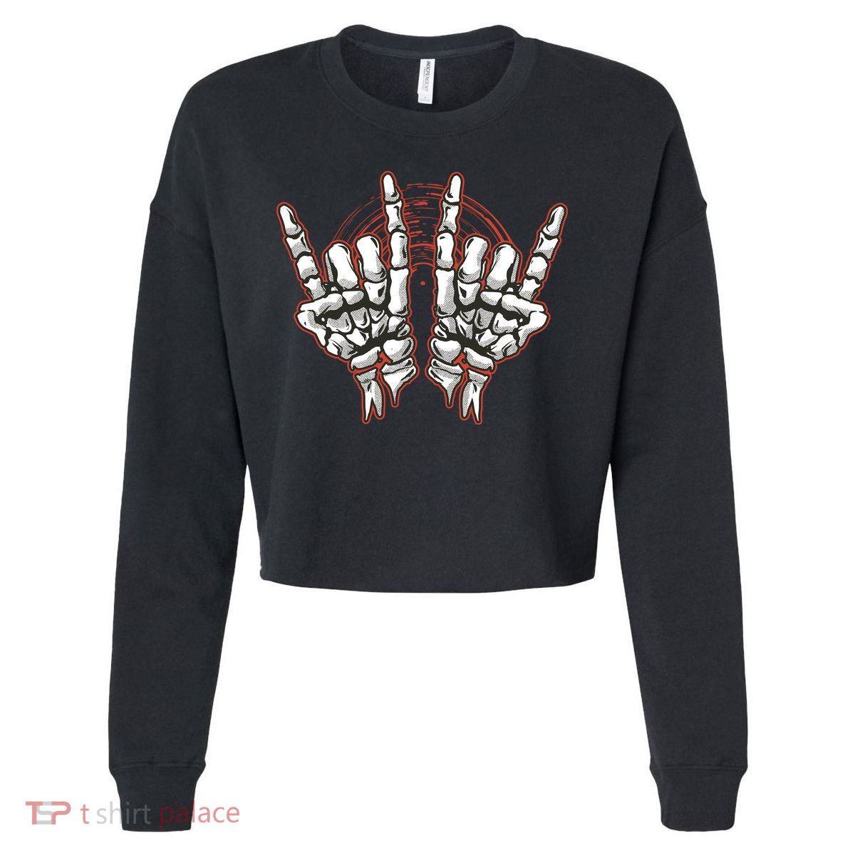 Skeleton Hands Rock And Roll Cropped Pullover Crew