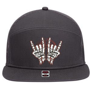 Skeleton Hands Rock And Roll 7 Panel Mesh Trucker Snapback Hat