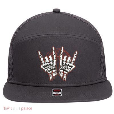 Skeleton Hands Rock And Roll 7 Panel Mesh Trucker Snapback Hat