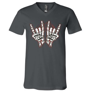 Skeleton Hands Rock And Roll V-Neck T-Shirt