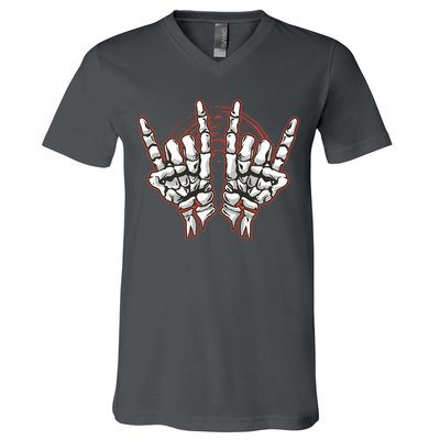 Skeleton Hands Rock And Roll V-Neck T-Shirt