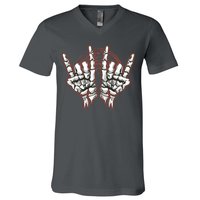 Skeleton Hands Rock And Roll V-Neck T-Shirt
