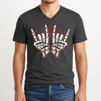 Skeleton Hands Rock And Roll V-Neck T-Shirt