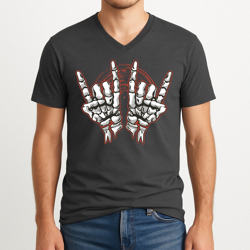 Skeleton Hands Rock And Roll V-Neck T-Shirt