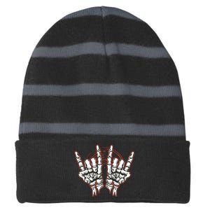 Skeleton Hands Rock And Roll Striped Beanie with Solid Band