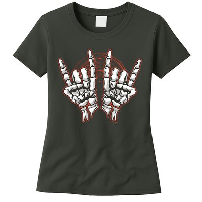 Skeleton Hands Rock And Roll Womens T-Shirt