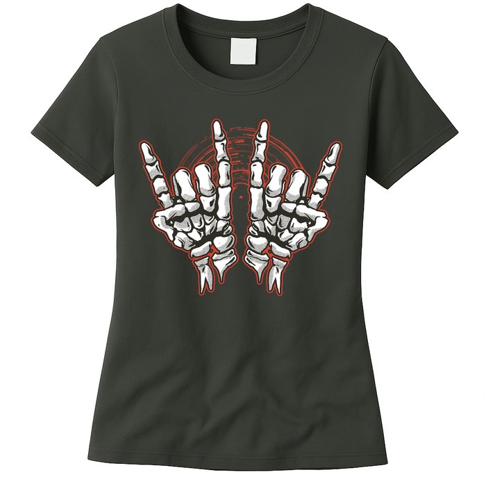 Skeleton Hands Rock And Roll Womens T-Shirt