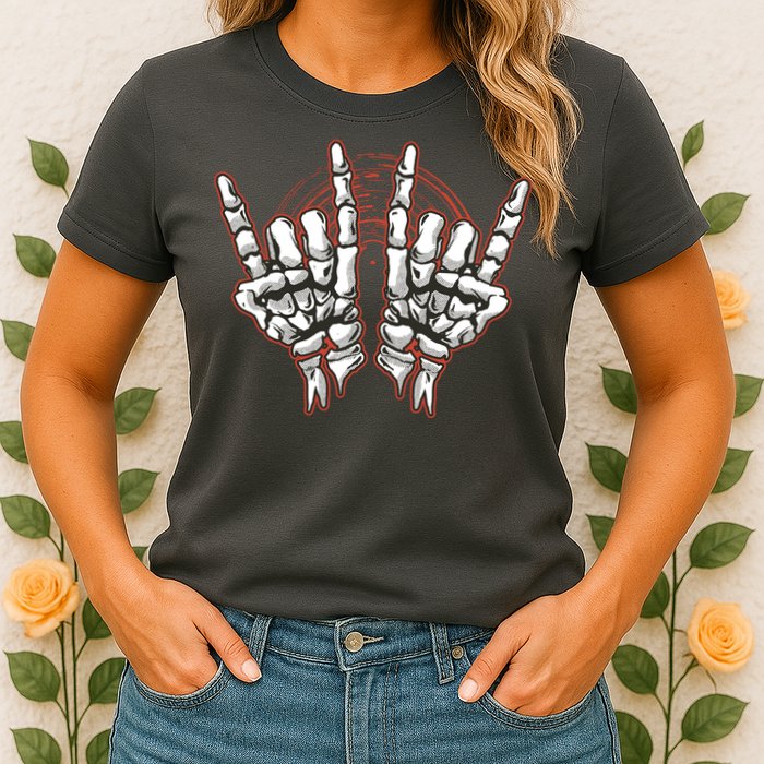Skeleton Hands Rock And Roll Womens T-Shirt